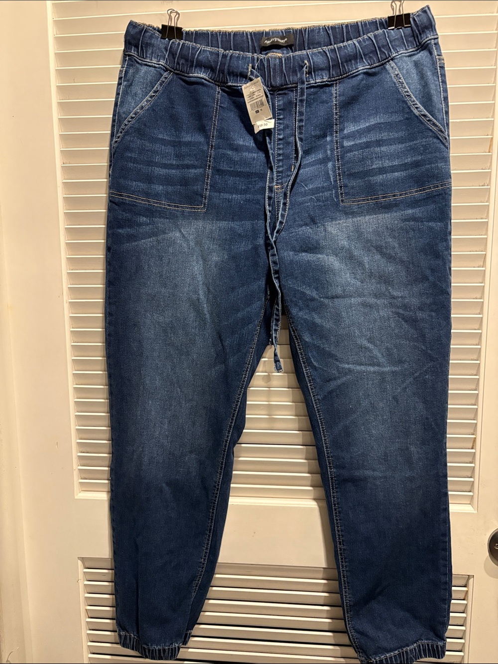 Women’s Elastic Waist Blue Denim Jogger Jeans - Ashley Stewart